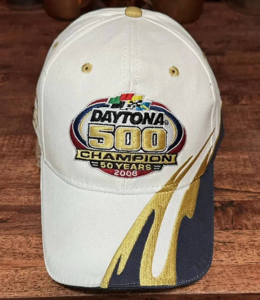 2007 White Daytona 500 Dad Hat Cap Adjustable Nascar Strap Back